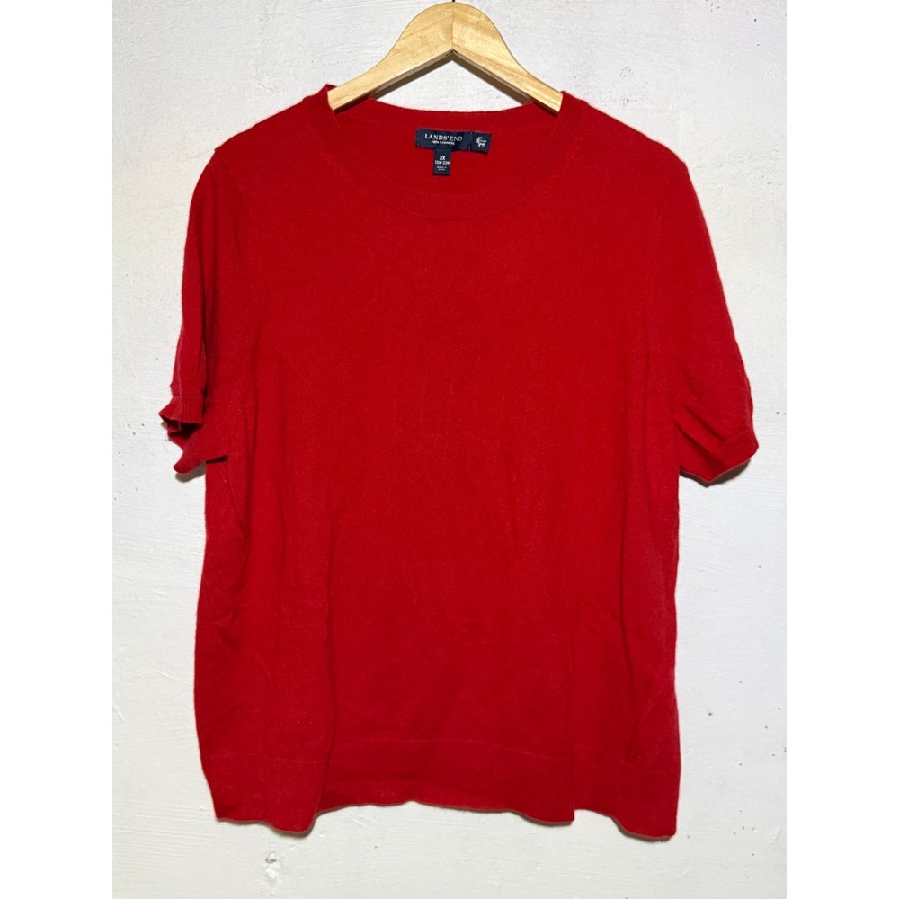 Lands' End Womens 2X Red 100% Cashmere Short Sleeve Crewneck Sweater Plus Size